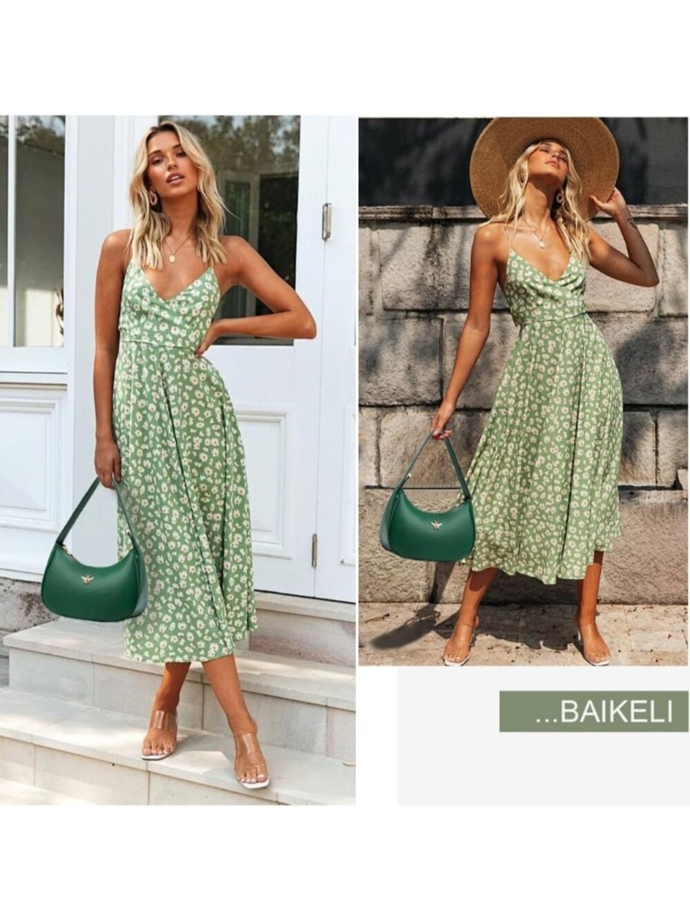 Women's Green Leather Small Stylish Retro Zipper Classic Clutch Hobo Tote Bags - Picture 3 of 6